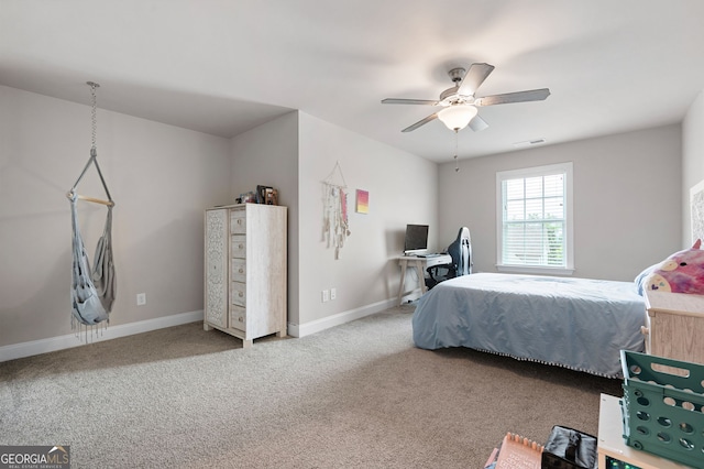 bedroom with carpet floors and ceiling fan