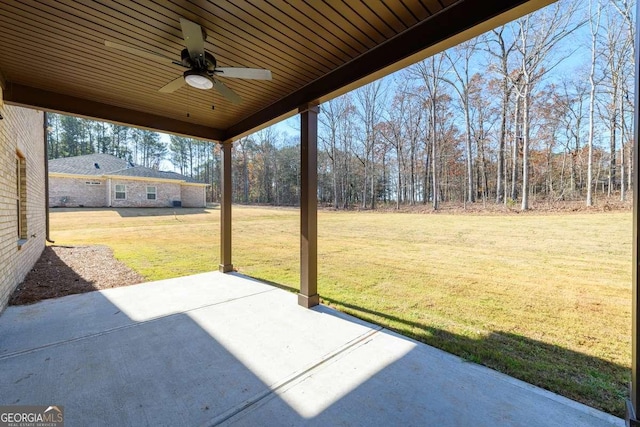 view of patio featuring ceiling fan