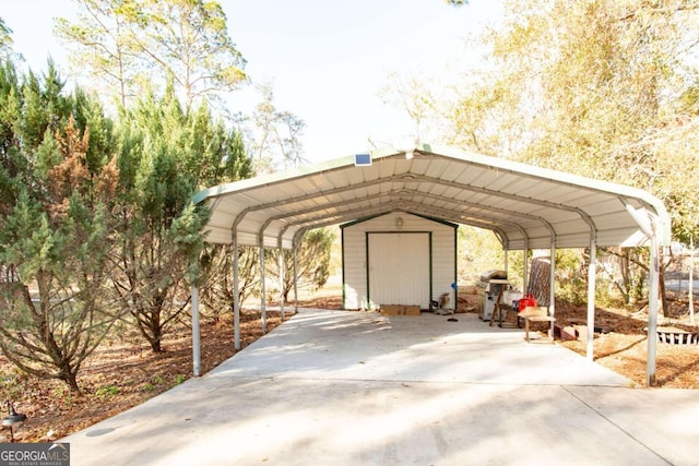 view of parking with a carport