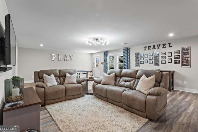 living room featuring dark hardwood / wood-style floors