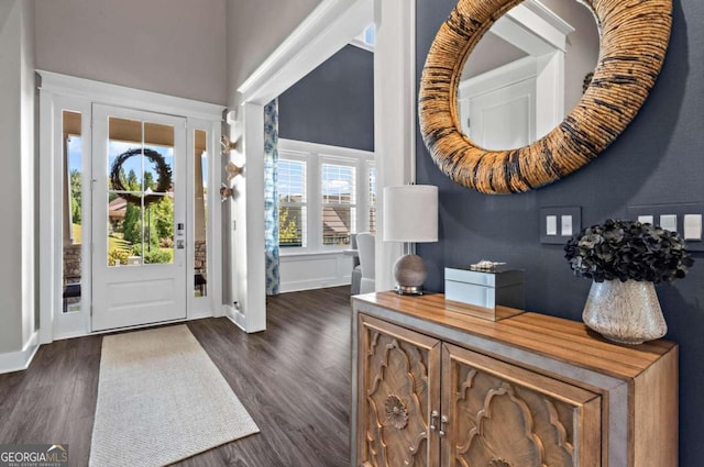 foyer featuring dark hardwood / wood-style floors