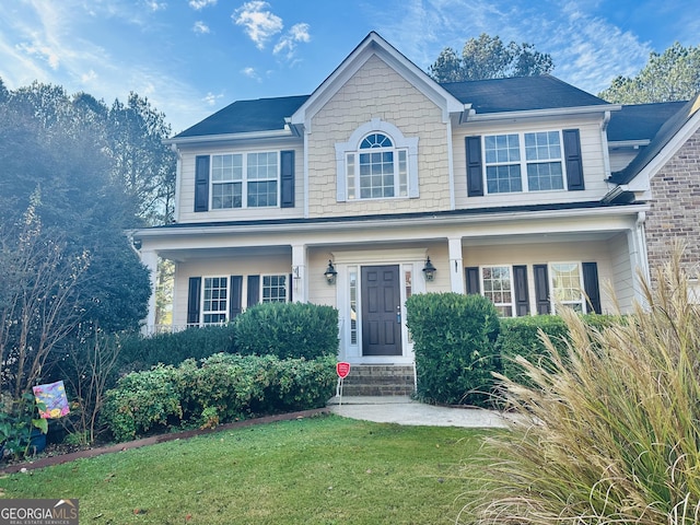 view of front of home featuring a front lawn