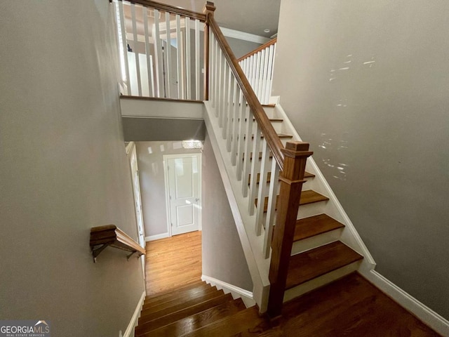 stairs with hardwood / wood-style flooring