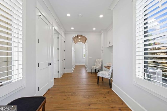 hall featuring dark wood-type flooring