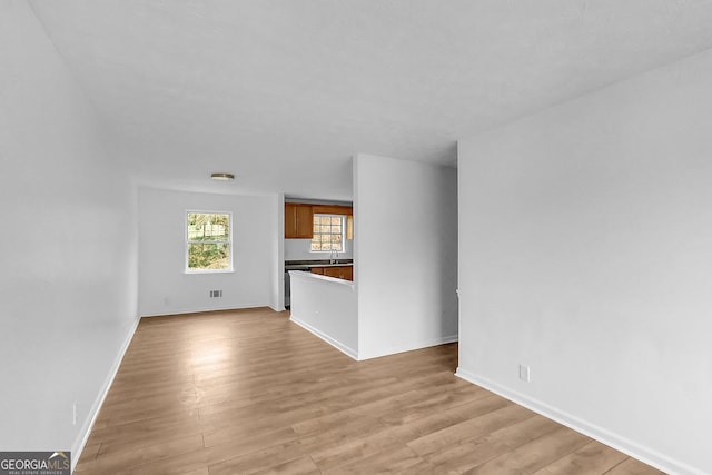 spare room featuring light wood-type flooring and sink