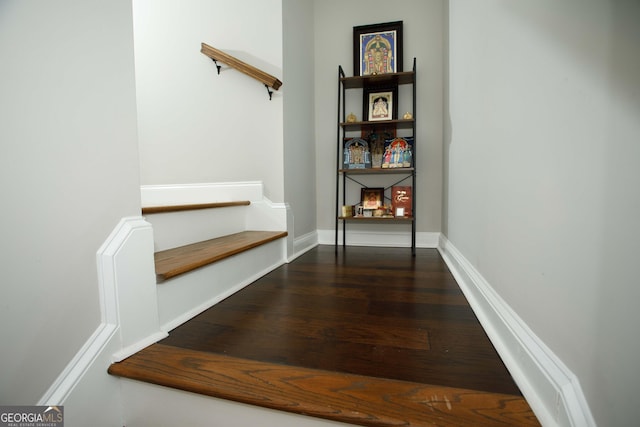 hall with dark wood-type flooring