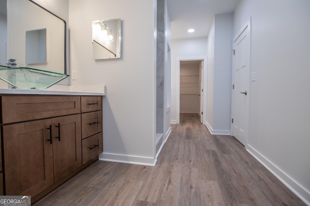 bathroom featuring hardwood / wood-style floors and vanity