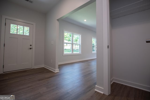 foyer with dark hardwood / wood-style flooring