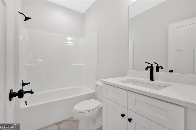 full bathroom with vanity, shower / bathtub combination, and toilet