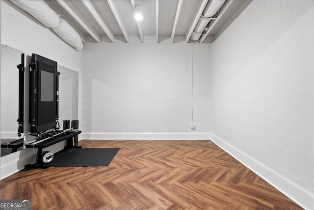 workout area with parquet floors