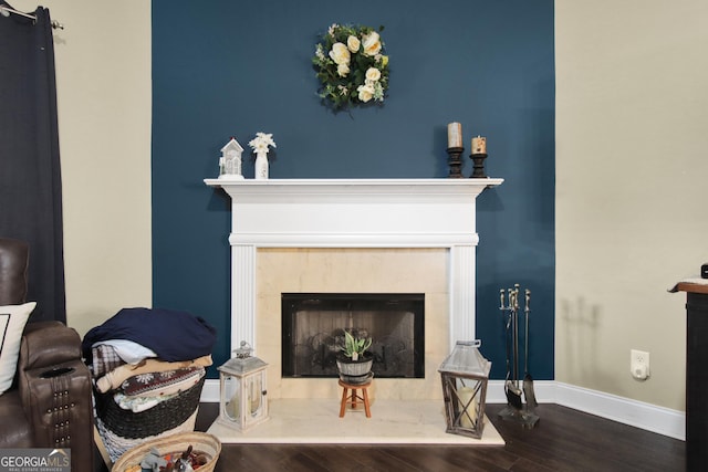 interior space with wood-type flooring and a premium fireplace