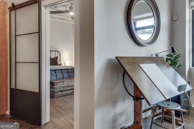 office area featuring dark wood-type flooring