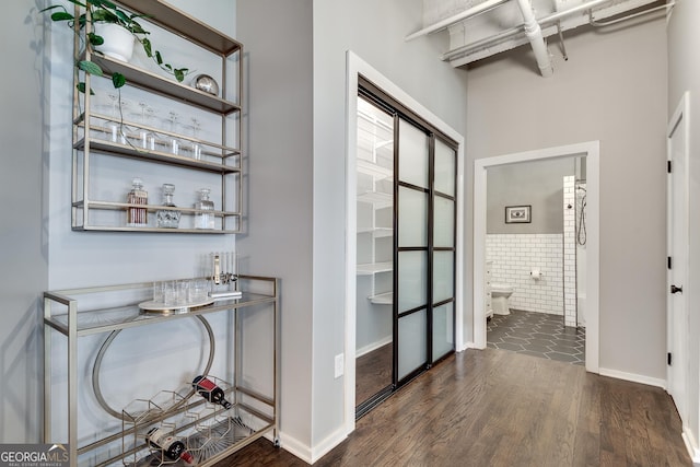 hall featuring dark wood-type flooring