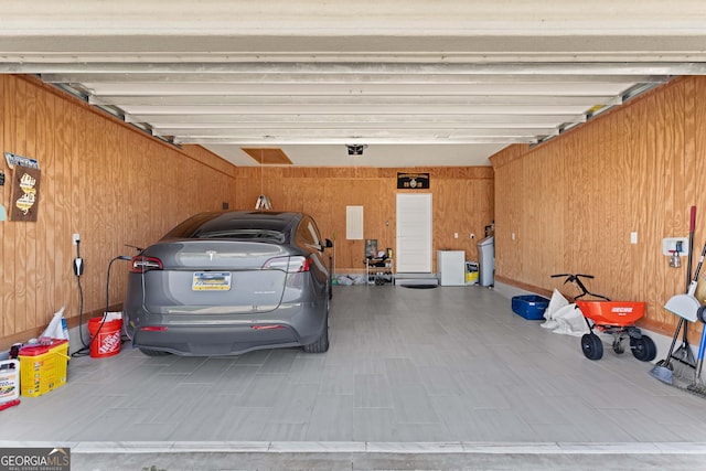 garage with wooden walls