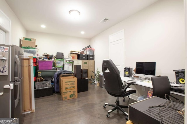 office area with dark wood-type flooring