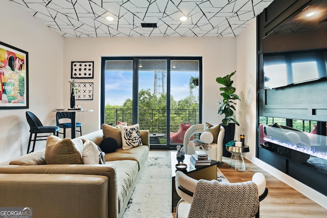 living room with light hardwood / wood-style floors