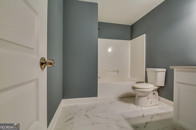 full bathroom with vanity, shower / bathtub combination, and toilet