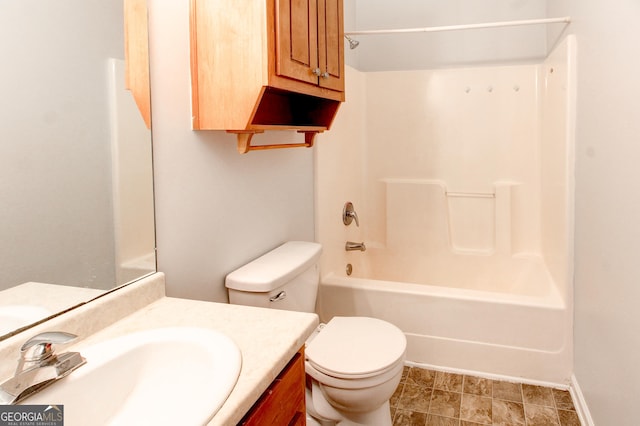 full bathroom with vanity, shower / bath combination, and toilet