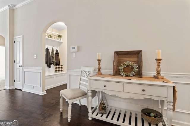 misc room featuring dark hardwood / wood-style flooring and crown molding