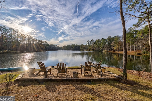 view of dock with a water view