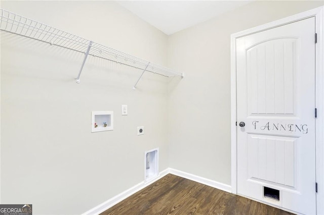 laundry room featuring electric dryer hookup, dark wood-type flooring, and hookup for a washing machine