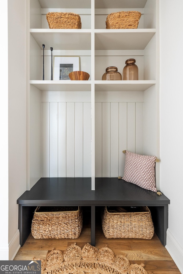 mudroom with hardwood / wood-style floors