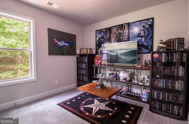 living room with carpet flooring