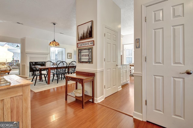 interior space with hardwood / wood-style floors and a textured ceiling