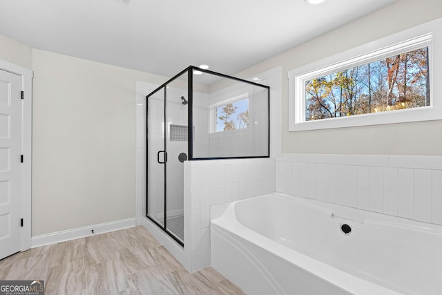 bathroom with plus walk in shower