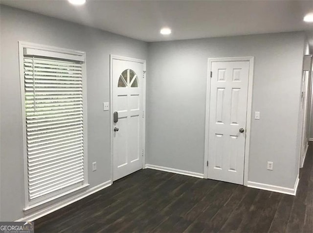 foyer with dark hardwood / wood-style flooring