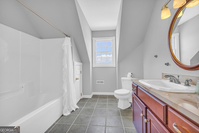 full bathroom with vanity, toilet, and shower / tub combo