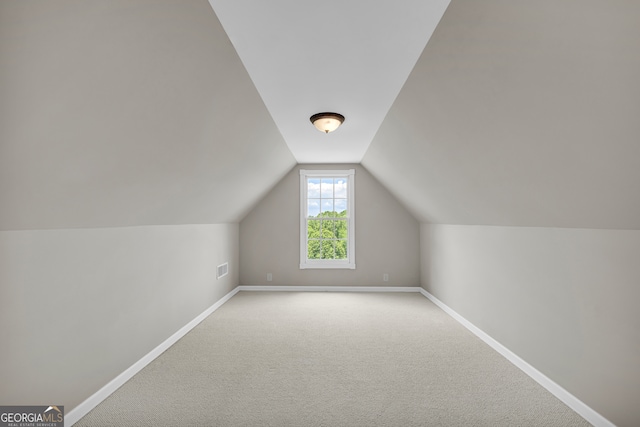 additional living space with light carpet and lofted ceiling