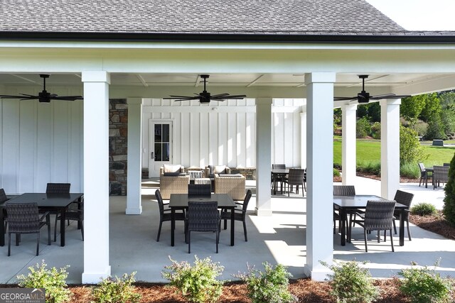 view of patio / terrace featuring ceiling fan