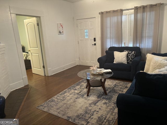 living room featuring dark hardwood / wood-style floors