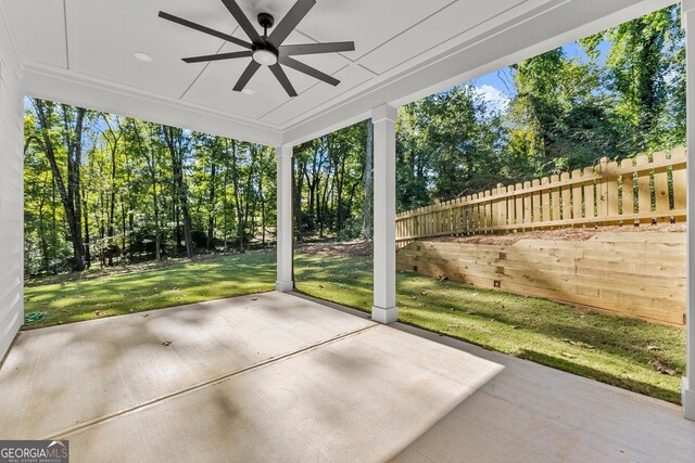 view of patio / terrace featuring ceiling fan