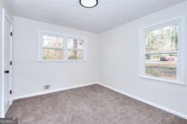 carpeted spare room with a textured ceiling