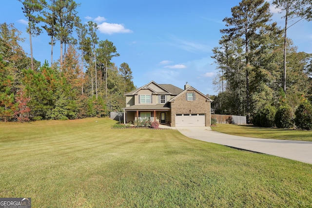 view of front of house featuring covered porch and a front yard