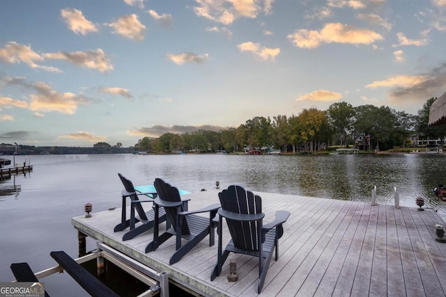 view of dock featuring a water view