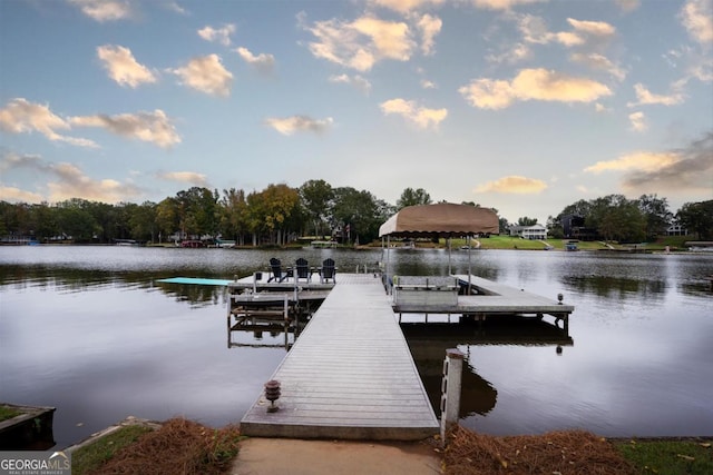 view of dock featuring a water view