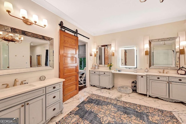 bathroom featuring vanity and crown molding