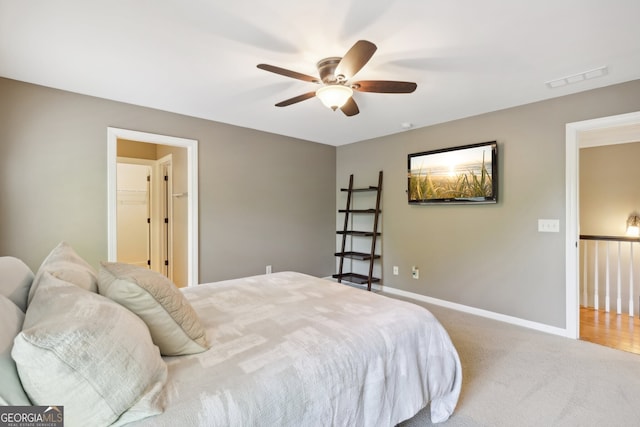 bedroom with carpet floors and ceiling fan