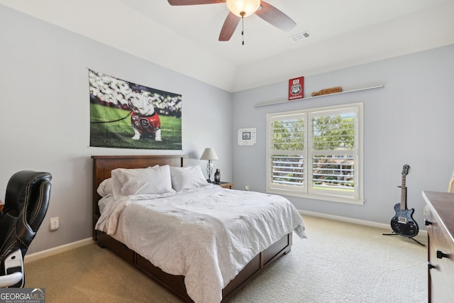 bedroom featuring carpet floors and ceiling fan