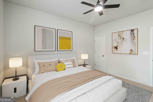 bedroom featuring carpet and ceiling fan