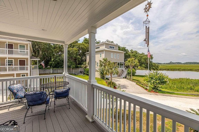 deck with a water view