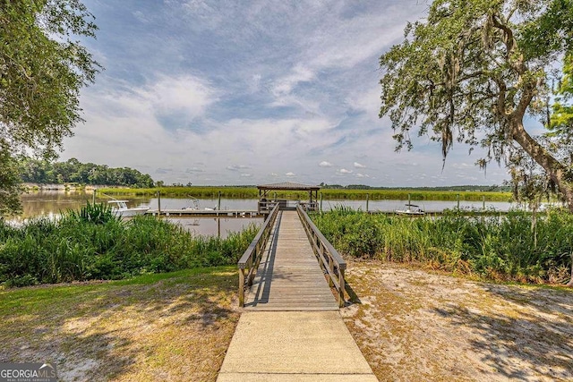 view of dock featuring a water view