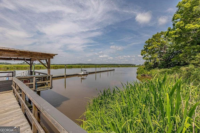 dock area featuring a water view