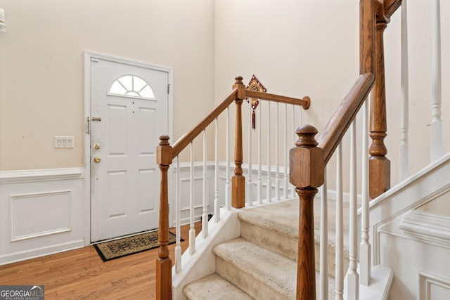 entryway with wood-type flooring