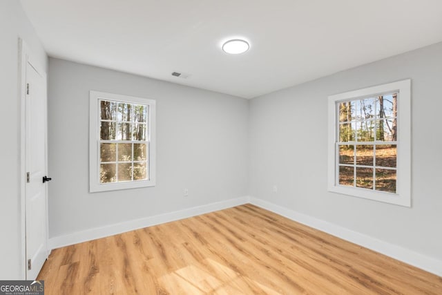 spare room featuring plenty of natural light and wood-type flooring