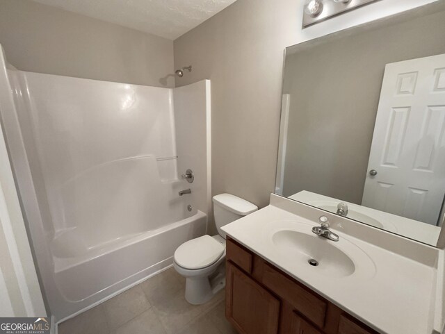 full bathroom featuring vanity, shower / bathtub combination, toilet, and a textured ceiling