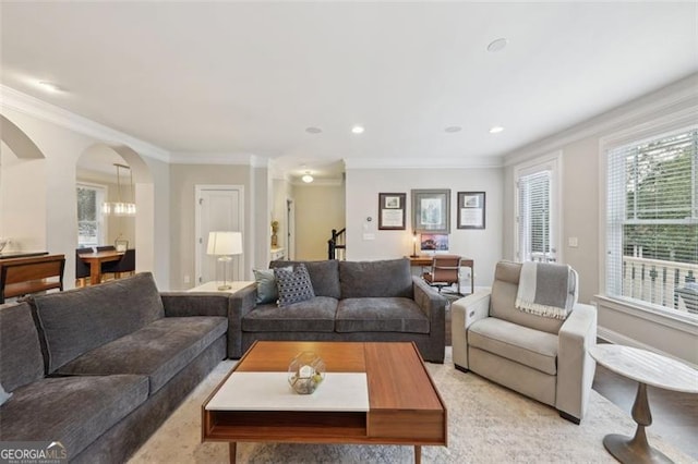 living room featuring ornamental molding